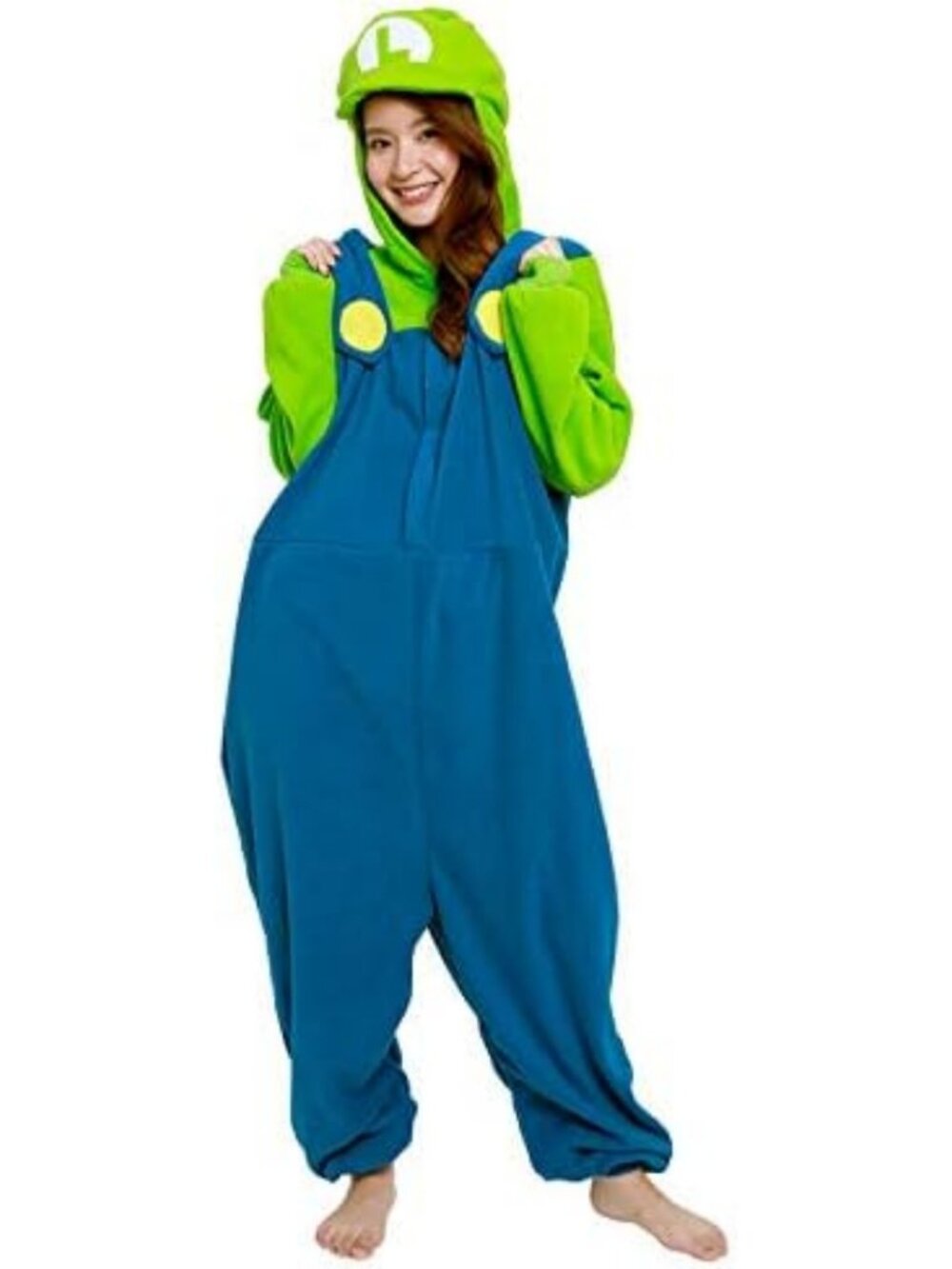 Super Mario Luigi Kigurumi Onesie Jumpsuit Costume for Halloween - One Size Fits